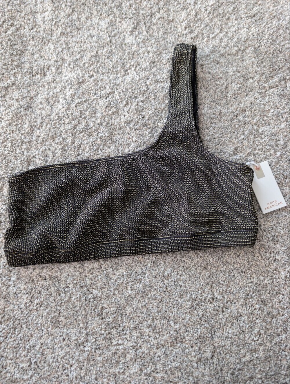 NWT Good American Always Fits Metallic One Shoulder Bikini Top Black Gold 2X
